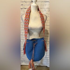 Bag Wayuu Mochila Bucket Boho Colombia Rioacha Blue Orange